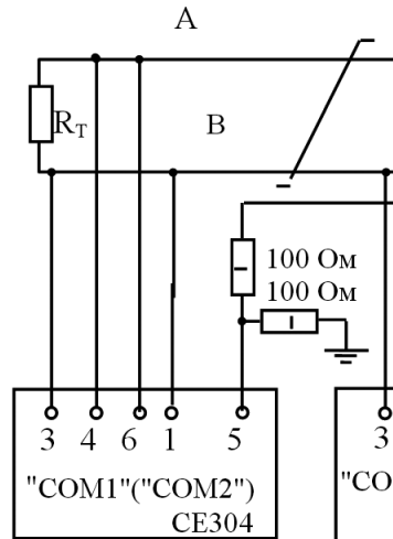 Клеммы RS-485 счётчика Энергомера CE304